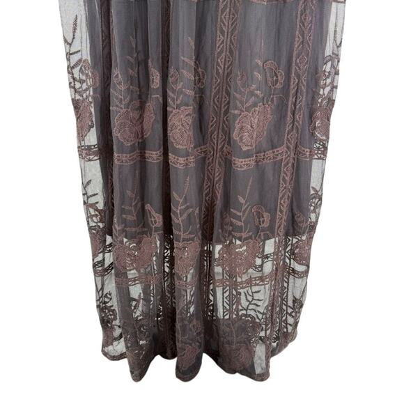 Lace Overlay Whimsigoth Maxi Short Sleeve M Dress Renaissance Moody Dark Fairy - Picture 5 of 9